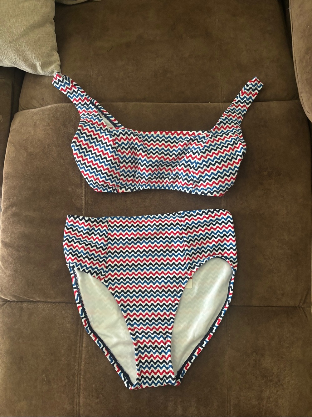 High-Waist Chevron Two-Piece Bikini in Red, White & Blue